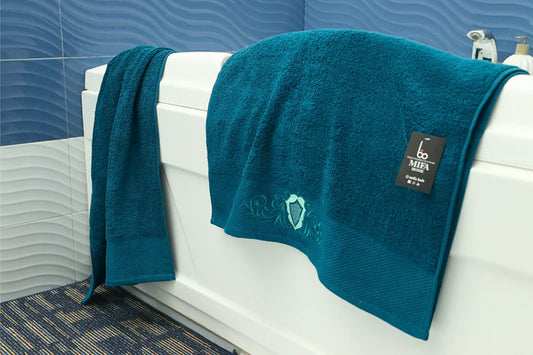 Teal Premium Turkish Embroidery Towel - 27 x 54 Inches