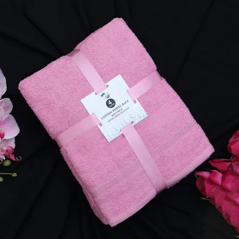 Pink Pack of 4 Luxury Cotton Towels- 2 Hand Towels & 2 Bath Towels