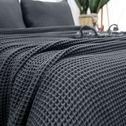 Charcoal Cotton Waffle Weave Blanket | Lightweight | Breathable | Summer | AC Comforter