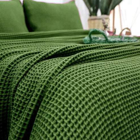 Sage Cotton Waffle Weave Blanket | Lightweight | Breathable | Summer | AC Comforter